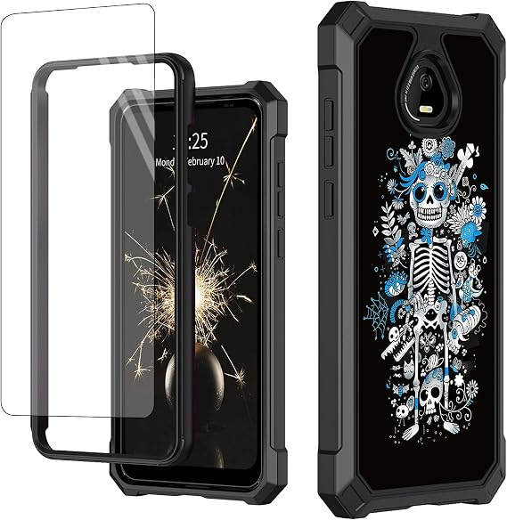 Case for Schok Volt (SV67Q SV67332) with Tempered Glass Screen Protector, Full-Body Protective Shockproof Rugged Bumper Durable Phone Cover Case for Schok Volt Sv67q, Blue Skeleton
