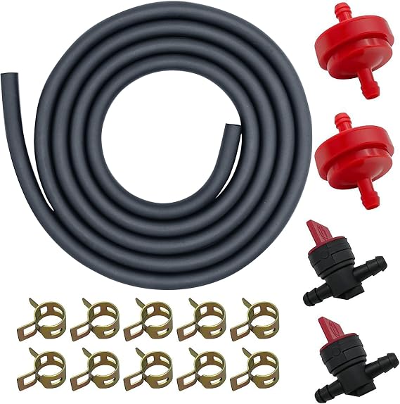 Strongthium 1/4 Fuel Line Hose Kit Gas Tube for Briggs and Stratton MTD Craftsman Troy Bilt Cub Cadet with 1/4 Gas Clamps Valve & Filters 6.6 FT