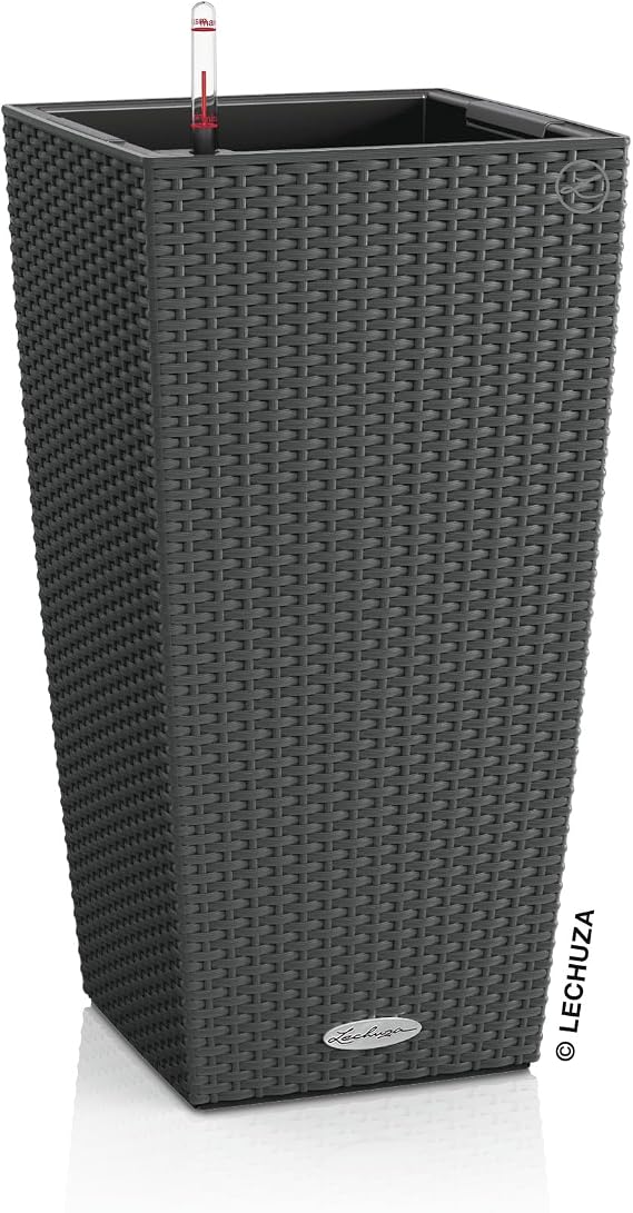 Lechuza CUBICO Cottage 30 Granite, Self-Watering Tall Planter, H22 L11.8 W11.8 in