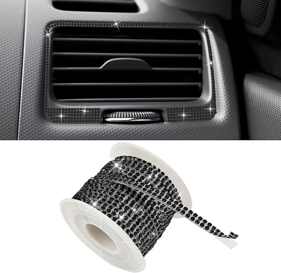 16.4Ft Bling Car Trim Self Adhesive, Glitter Car Accessories, Rhinestone Dashboard Line Molding Sticker DIY Trim Strip, Auto Decorations Rhinestone Strips Ribbon for Women Girls (Black)