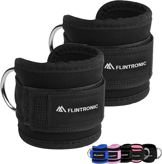 Flintronic Ankle Straps for Cable Machine, Gym Cuffs with Double Stainless Steel D-Ring, Gym Ankle Cuff with Adjustable Neoprene, Muscle Shaping for Men and Women