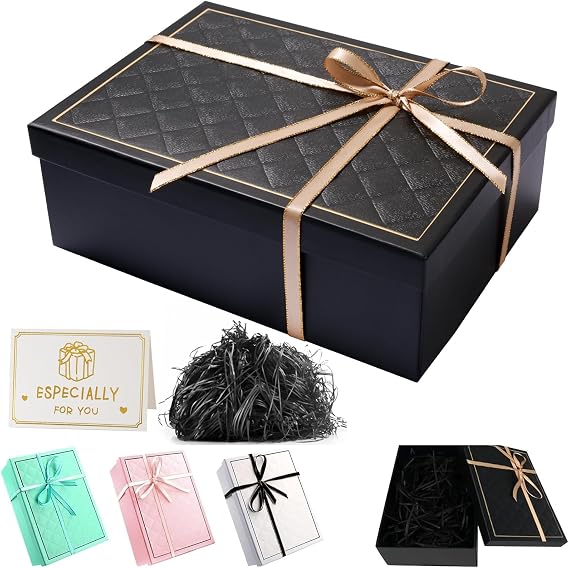 Black Gift Boxes for Presents, 25x18x8.5cm Birthday Gift Box