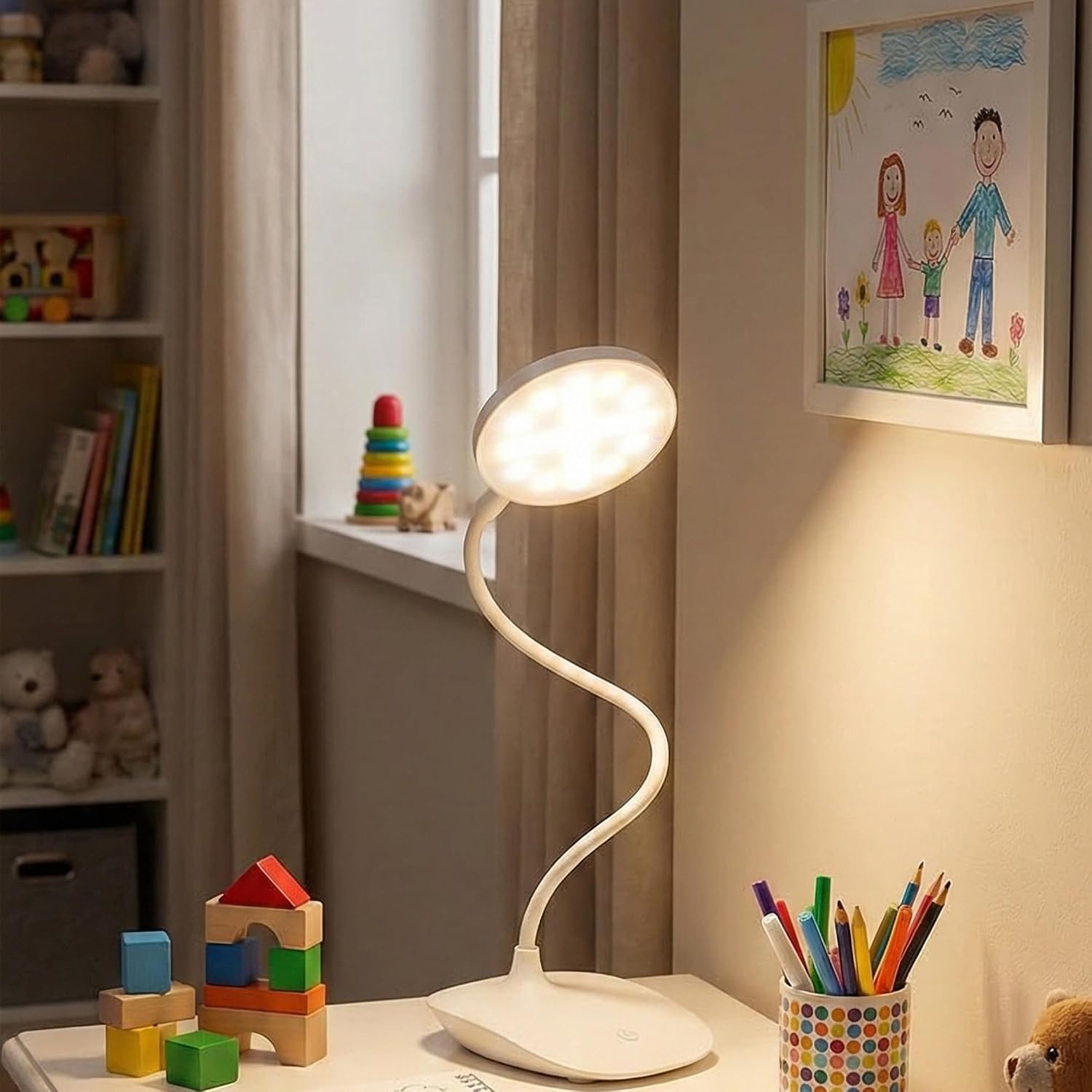 Amber LED Rechargeable, 3 Tiers Touch Brightness Adjustable, 4000K Colorful Flexible Body Desk Lamp for Children and Work Desk Model 1 [Energy Class A]