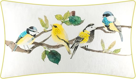 JWH Colorful Bird Throw Pillow Cover Decorative Lumbar Cushion Cover Aqua Yellow Animal Pillowcase Accent for Home Sofa Car Bed Living Room Decor 14 x 24 Inch Beige