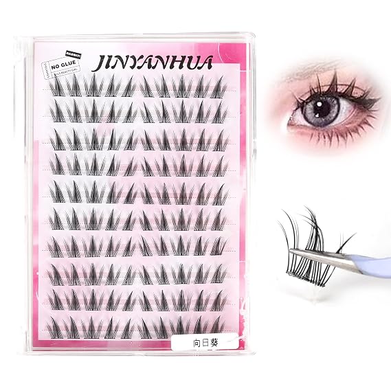Self Adhesive Lashes Clusters Natural C Curl Reusable No Glue Self Adhesive DIY Cluster Eyelash Extension Easy Press On Lashes for Beginners (42XRK)
