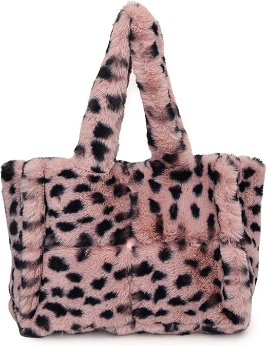Fluffy Tote Bag for Women Soft Faux Fur Handbag Furry Shoulder Bag Winter Y2K Fuzzy Purse Plush Tote