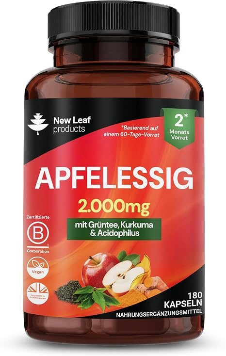Apple Cider Vinegar Capsules 100% Pure Acv Apple Cider Vinegar 2000mg - With Acidophilus Green Tea Turmeric Black Pepper - 2 Month Supply - Tasteless Vegan - Made in UK