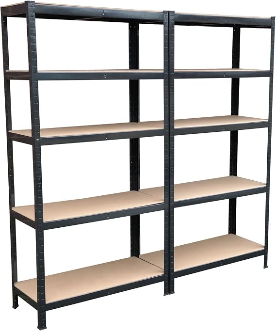 2 x 5 Tier Boltless Garage Shelving Workshop Storage Racking Shelves Heavy Duty Black Metal