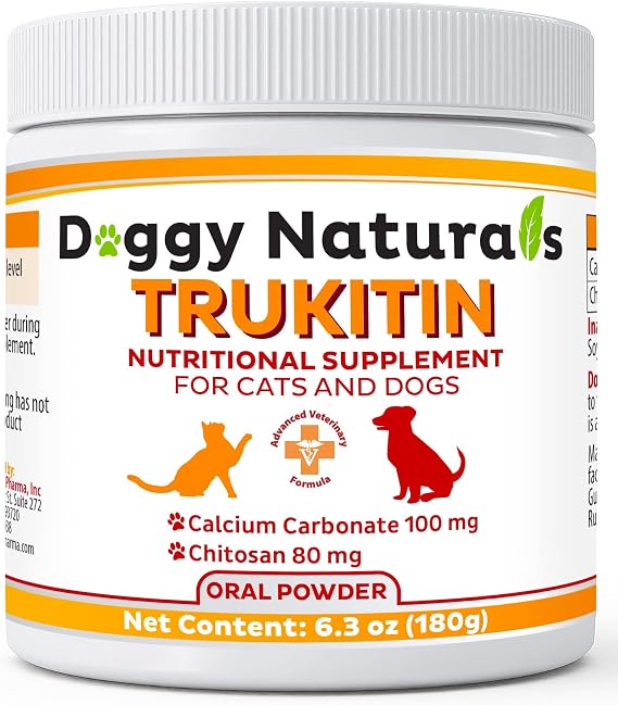 Trukitin Chitosin Based Phosphate Binder for Cats & Dogs All Natural Human Grade Ingredients for Renal Support Supplement with Calcium Carbonate Oral Powder (Made in U.S.A)