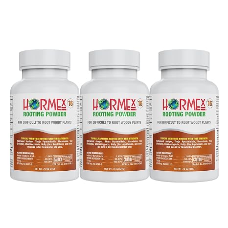 Hormex Rooting Hormone Powder #16 (1.60% IBA) for Difficult Hardwood Plants & Trees - Maximum Strength Root Stimulator, Growth Hormone & Root Booster for Woody Cuttings, Cloning & Propagation (3 Pack)
