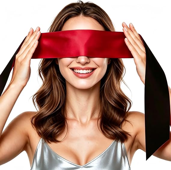 Satin Sleep Eye Mask for Men Women, Red and Black Double-Sided Silk Blindfold, Super Soft Total Light Blocking Eye Cover for Sleeping, Travel, Yoga, Nap, Adjustable Soft Night Eye Shade