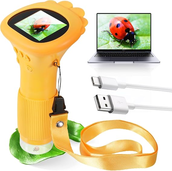 Kids Microscope, Portable Digital Microscope for Kids, Orange 2'' Screen | Pocket Handheld Microscopes Camera, Educational Microscopes Science Kits for Age 3-12 Girls Boys Birthday Gifts