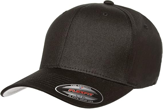 Flexfit Unisex Cotton Twill Fitted Baseball Cap, Black, Small-Medium US