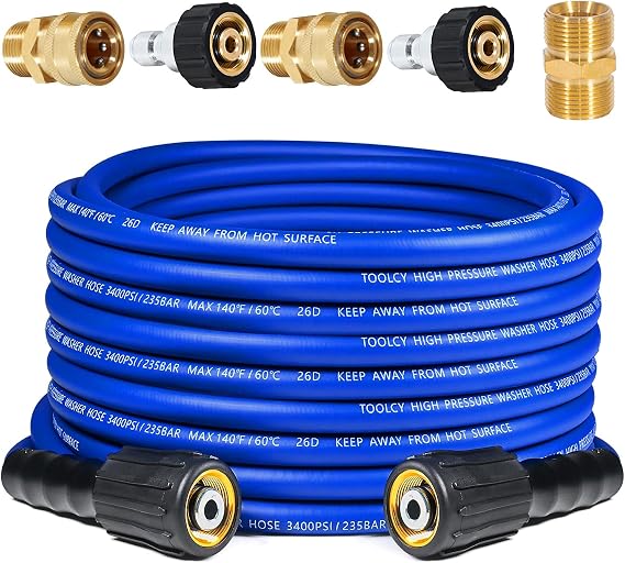 TOOLCY Flexible Pressure Washer Hose 30 FT x 1/4 in, 3400 PSI