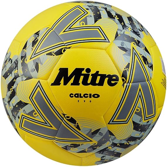 Mitre Calcio Evo 24 Football, Yellow/Black/Grey, 5