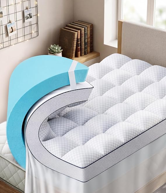 Twin 4 Inch Dual Layer Memory Foam Mattress Topper, Cooling Gel Pad | 2" Cooling Gel Memory Foam, 2" Pillow Top Mattress Cover, 21" Deep Pocket, Corner Straps, CertiPUR-US