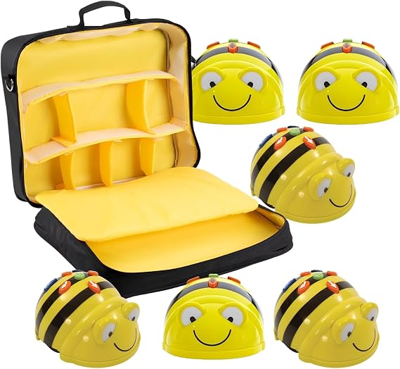 Bee-Bot See & Say 6-Pack Coding Floor Robots with Hive Storage Bag for STEM | Includes six rechargeable Bee-Bot floor robots and 1 Hive storage bag for classroom coding, sequencing and group STEM lessons