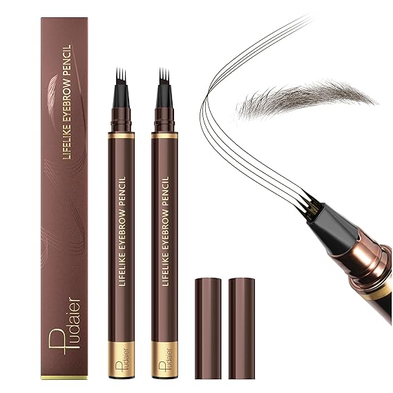 Eyebrow Pencil, 2Pcs Waterproof Microblading Eyebrow Pens, 4 Tip Precise Eye Brow Makeup Pen for Women to Effortlessly Create Hair Like Natural Brows, Non Dry Out and Last All Day (Ash Brown)