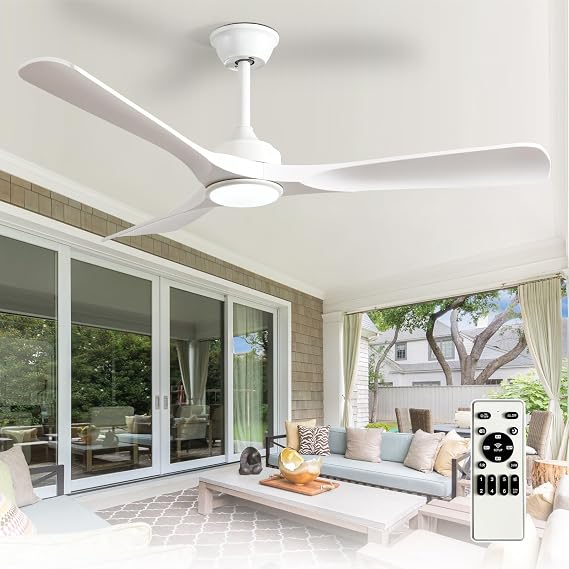 Depuley Ceiling Fan with Light and Remote: 52 Inch White 3 Blade Outdoor Fans for Patios - Dimmable Indoor Fan with Remote Control Fandelier Ceiling FansUltra Quiet DC Motor Reversible 6 Speed Timer