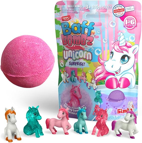 ZIMPLI - Large Unicorn Surprise Bath Bomb, 1 of 6 Surprise Unicorn Toys to Collect, One per Baff Bomb, Children's Collectable Bath Toy