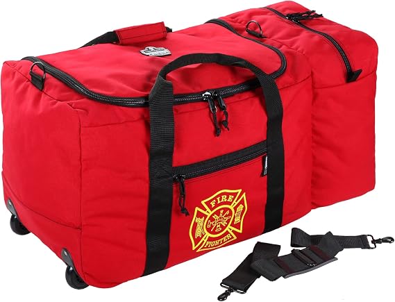 Ergodyne Arsenal 5005W Large Nylon Rolling Firefighter Rescue Turnout Fire Gear Bag with Shoulder Strap and Helmet Pocket