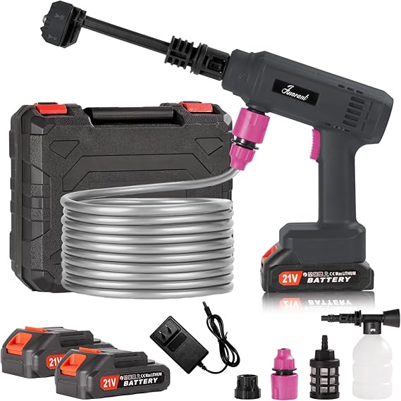 Power Washer,1200PSI Cordless Pressure Washer with 221V Battery&6-in-1 Multi-Function Nozzle,Portable Pressure Washer Suitable for Cleaning Vehicles, patios, Glass,and Floors (Gray)