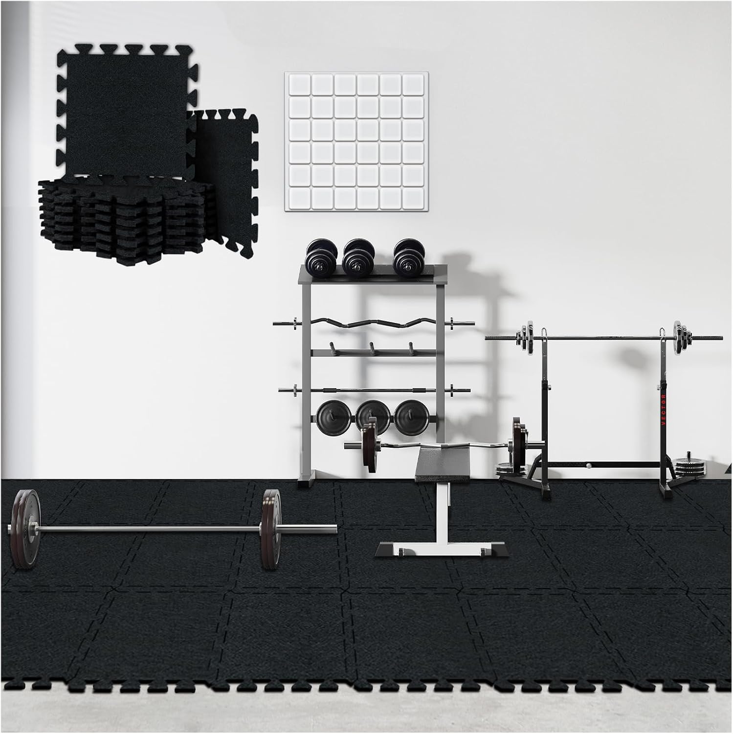 BXI Gym Flooring Mats 15 Pcs, 11x 11 x 0.5 inches High Density Exercise Floor Tiles, Non Slip Interlocking Noise Shock Reduction Puzzle Felt Mat for Workout, Basement and Home Gym Protective