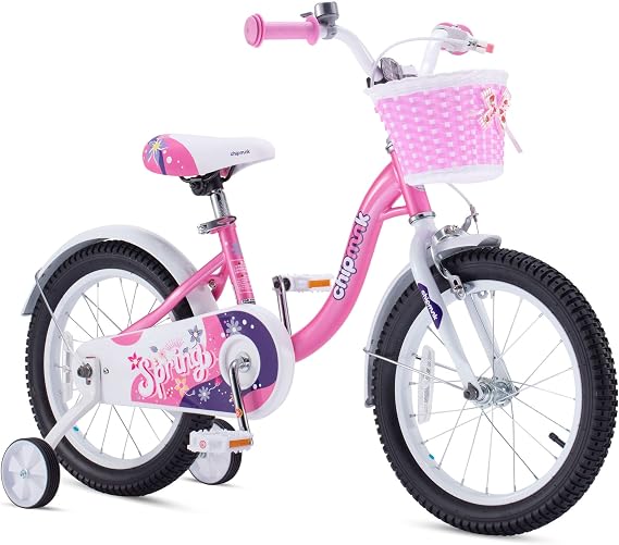 RoyalBaby Chipmunk Girls Bike,14 Inch Kids Bike with Basket Girl Cycle Bikes for Age 3-5 Years with Training Wheels Children Bicycle Toddler Bike Lollipop Pink