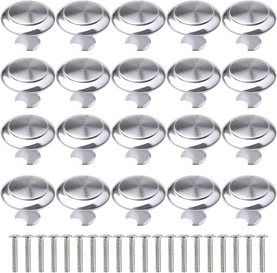 20Pcs Kitchen Door Knobs and Handles - Silver Chrome Cabinet Mushroom Drawer Pull for Furniture, Wardrobes, Bathroom