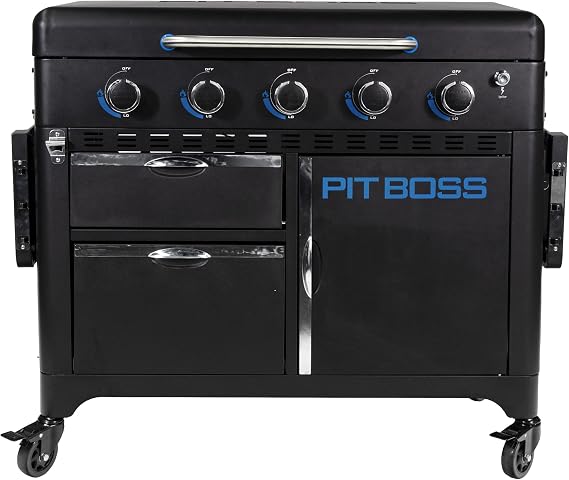 Pit Boss 5-Burner Propane Gas Ultimate Non-Stick Ceramic Coated Rust-Resistant Griddle Grill with Hard Cover, 647-Sq. In. (35" L x 18" W) Cooking Space, 50,000 BTU, for Backyard Cooking, Black