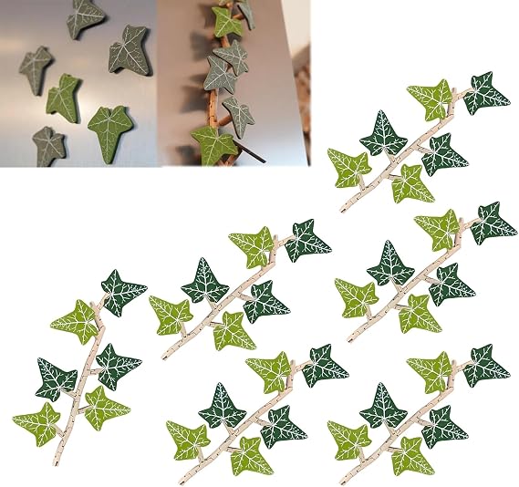 Ivy Fridge Magnets, 3D Printed Ivy Fridge Magnet with Articulating Stems, 3D Printing Artificial Ivy Fridge Magnet, Cute Housewarming Gift for Plant Lovers Suitable for Home Kitchen Office,2set