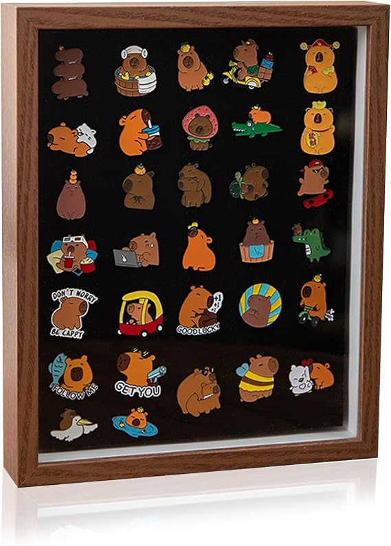 Pin Badge Display, 10-inch Wood Pin Display Frame Desktop and Wall Display, Sealed and Dustproof for Military Medals, Jewelry Earrings (20.3x25.4x3cm)