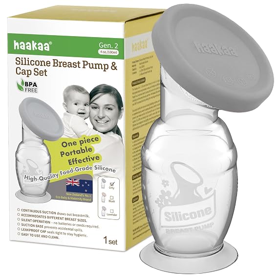 Haakaa Manual Silicone Breast Pump with Base 4 Fl Oz/100ml+Lid, Gen.2
