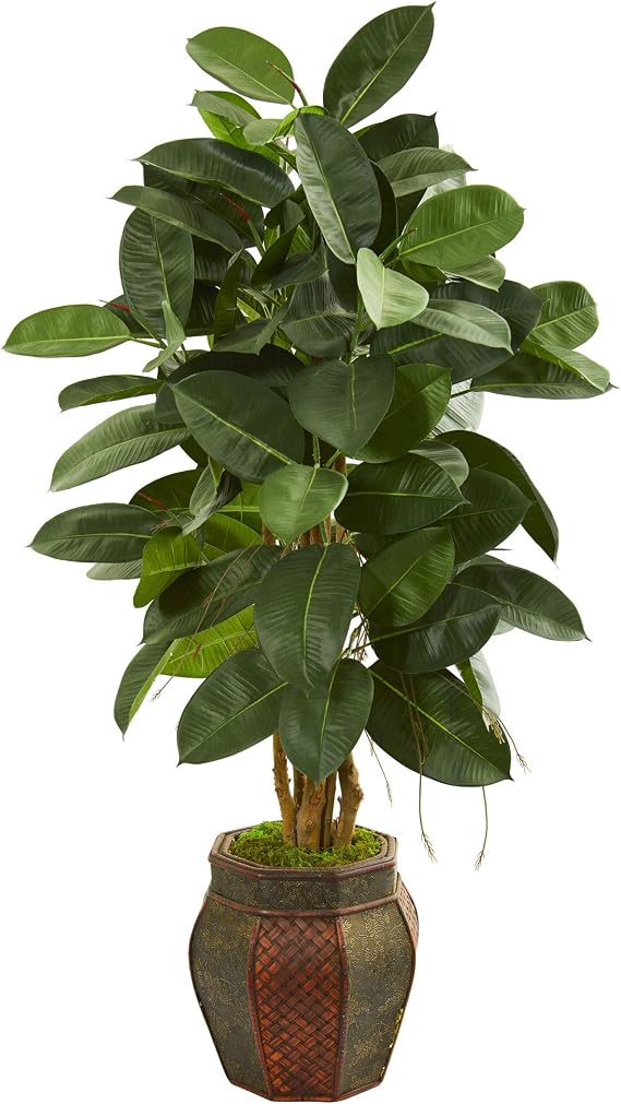 Nearly Natural 52-in. Rubber Leaf Artificial Decorative Planter Silk Trees, Green