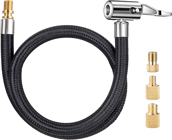 LUMITECO 20'' Tire Inflator Hose Adapter, Lock On Air Chuck w/Converting Nuts & Presta Valve Adaptor for Air Compressor, Schrader Valve Adapter for Tire Pump's Twist On Convert to Lock On Connection