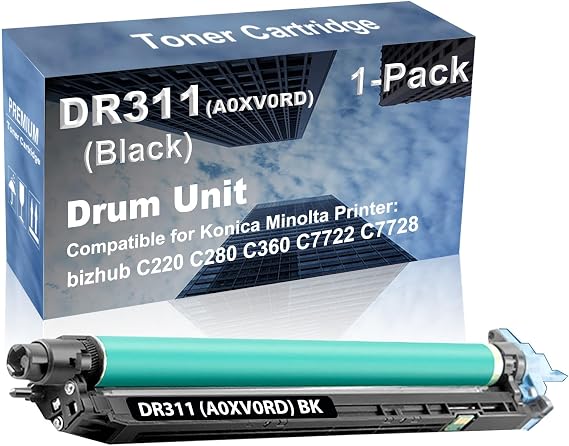 1-Pack Compatible Drum Unit (Black) Replacement for Konica Minolta DR311 (A0XV0RD) Drum Kit use for Konica Minolta bizhub C220 C280 C360 C7722 C7728 Printer