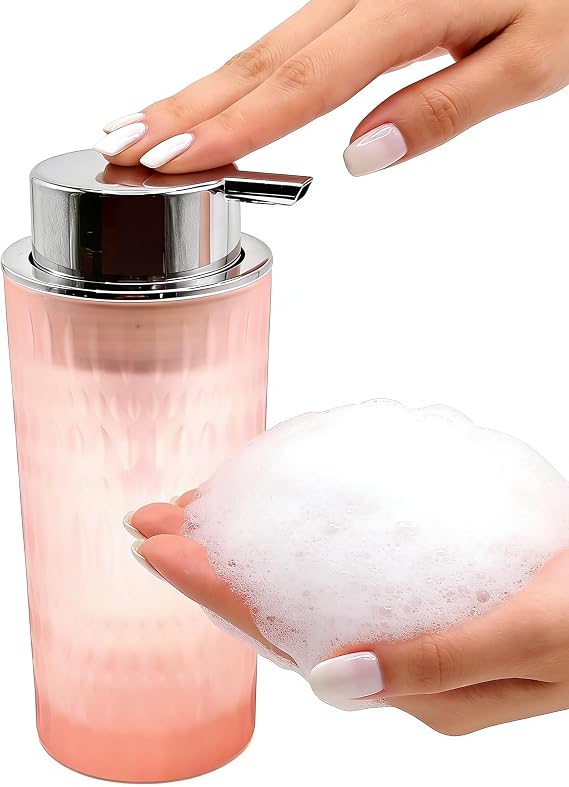 Foaming Soap Dispenser Vintage Soap Dispenser Pink Glass Foaming Soap Dispenser Foaming Hand Soap Dispenser for Kitchen Bathroom (Pink)