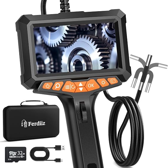1080P HD Endoscope Inspection Camera with 5" LCD Screen | Bendable Probe Wire, IP67 Waterproof 8mm Borescope with a 32GB SD Card for Automotive, Engine Inspect
