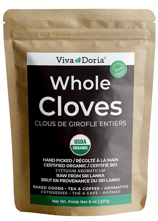 Viva Doria Organic Ceylon Whole Cloves, Hand Picked Sri Lankan Clove Buds, 8 Oz (227 g) | Raw from Sri Lanka