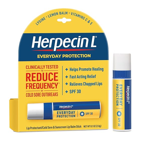 Herpecin-L Everyday Protection Lip Balm Stick, SPF 30 - Relief from Cold Sores, Fever Blisters, and Chapped Lips with Lemon Balm, 0.1oz