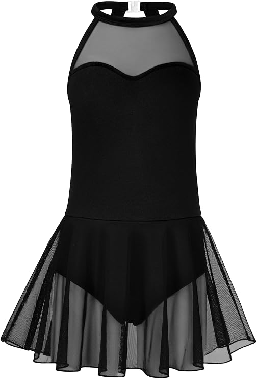 Girls Ballet Leotard For Dance Mesh Skirt Lace Tank Dancewear,Hollow Back Crisscross Straps