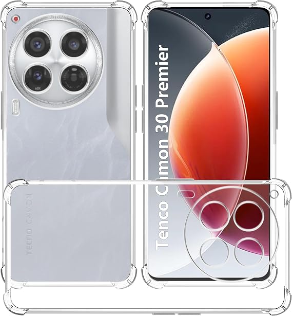 USTIYA Case for Tecno CAMON 30 Premier Clear TPU Four Corners Military-Grade Protection Cover Transparent Soft funda