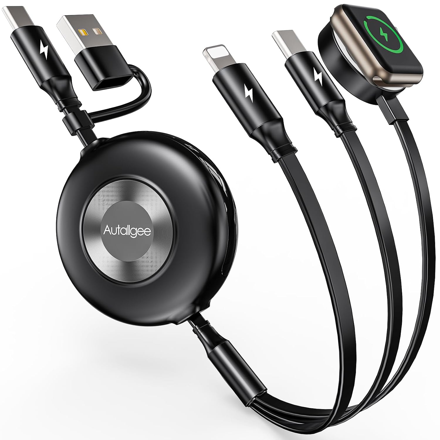 Retractable Multi Charging Cable for Apple Watch, 3 in 2 Charger Cord, Retractable Car Charger for Multiple Travel Devices for iWatch 10987654321Ultra 2, iPhone 1716151412-3.6FT