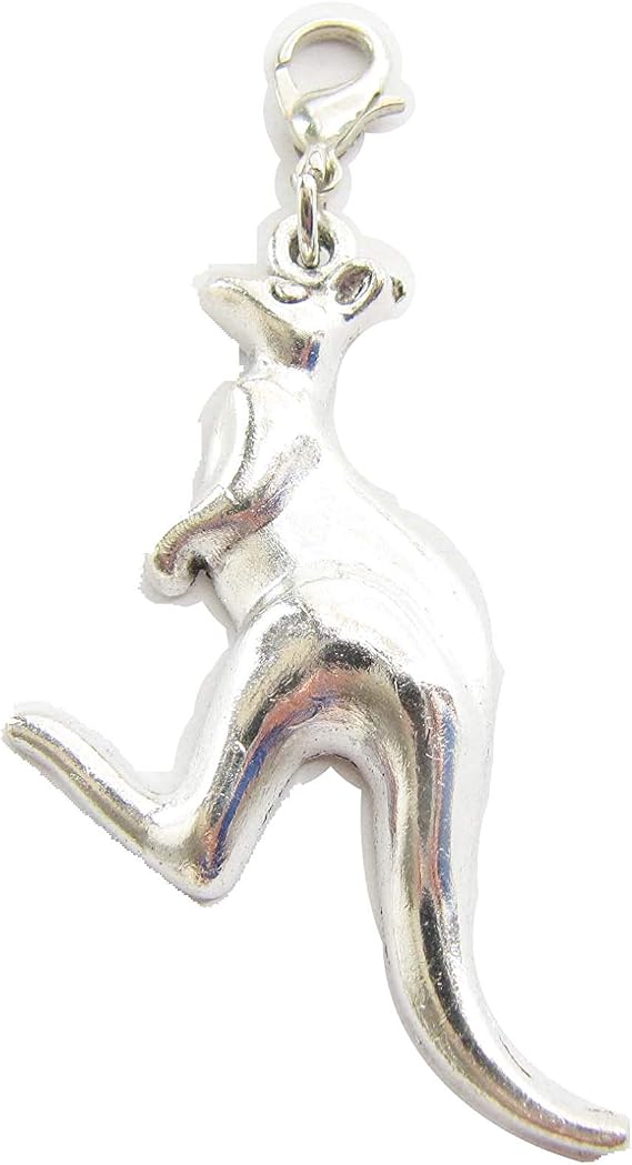 Kangaroo Clip on Charm,Kangaroo zipper pull,Kangaroo Charm Clip,Animal zipper pull, Animal Gift (Ancient Silver)