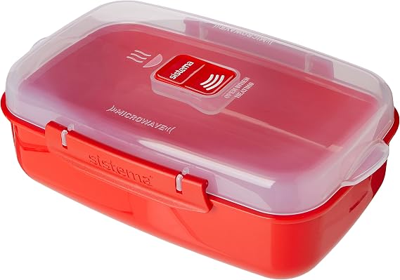 Sistema Rectangle Microwave Container | 1.25 L | Food Container with Steam Release Vent | BPA-Free | Red | 1 Count