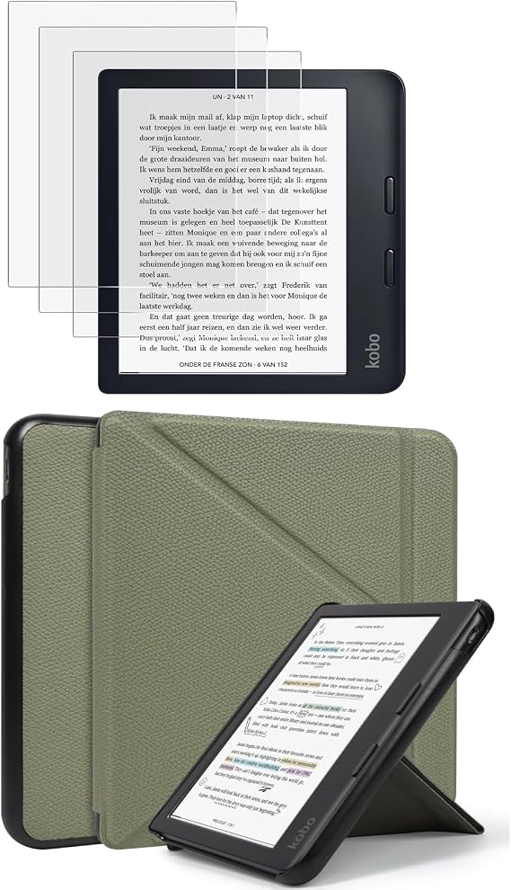 Caweet Case for Kobo Libra Colour and 3-Pack Screen Protector, Green