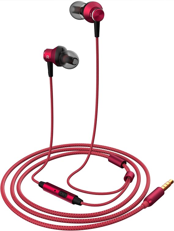 in Ear Headphones, MR01 Comfortable Tangle-Free Stylish Wired in-Ear Earbuds with Microphone, Crystal Clear Sound Noise Isolating Earphones for iPhone iPod Samsung Laptop Computer, Red