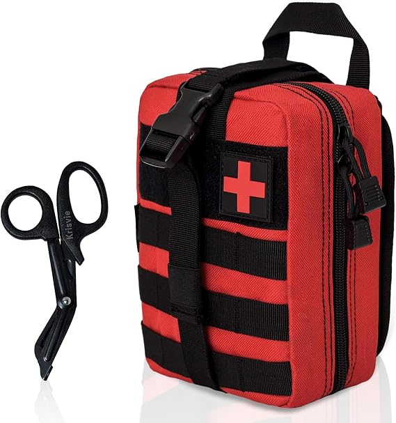 First Aid Molle Pouch EMT Pouch Detachable Tactical Medical Bag for Outdoor Activities with Shear (Red)