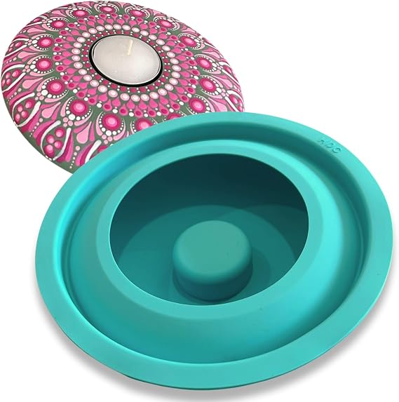 Silicone Tea Light Holder Mold for Dotting Mandala Art - Happy Dotting Company - Round Shape - Tealight Candle Molds for Cement Casting - DIY & Creative Projects - Dotting and Mandala Art