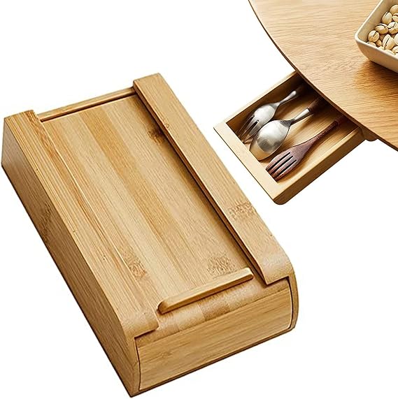 Under Desk Wooden Storage Box Drawer Storage Walnut Bamboo Wood Attachable Under Desk Storage Drawer Cutlery Storage Office Stationery Sundries Storage Box Strong Adhesive Hidden Drawer (Wooden,L)
